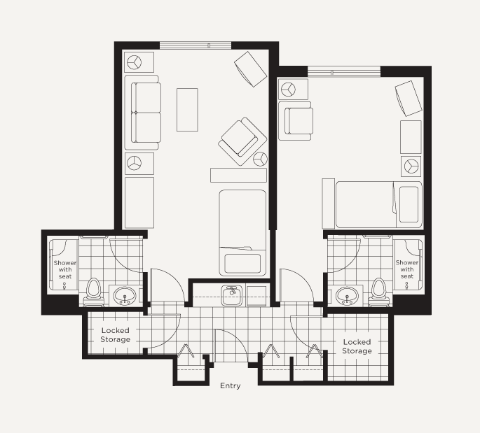 One Bedroom Deluxe (2 Bath) Floor Plan